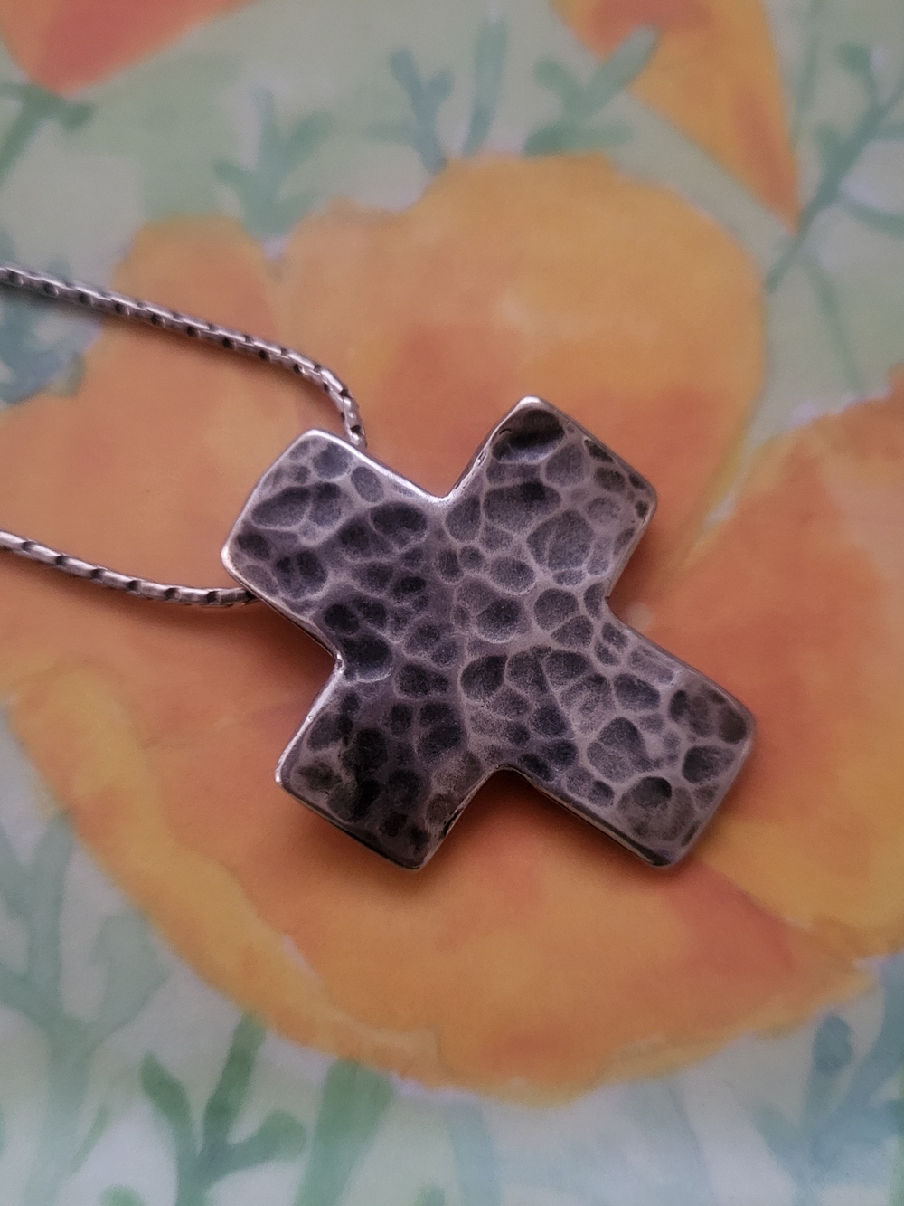 Retired Silpada Hammered .925 Silver Cross Pendant And Necklace N0732